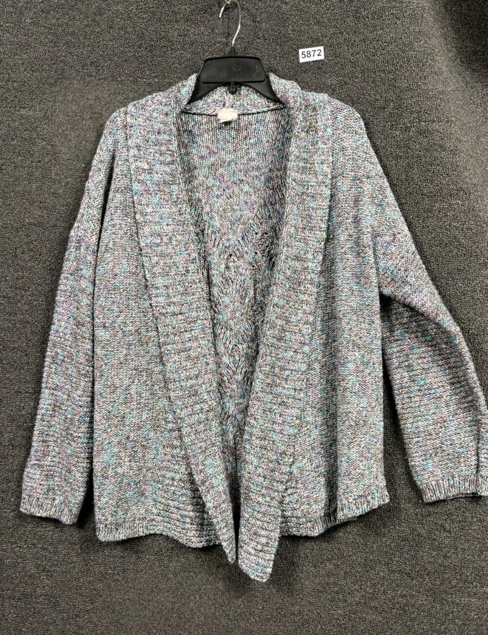 Chico's Soft Knit Open Front Collared Cardigan Sweater Womens 2 US L Multicolor